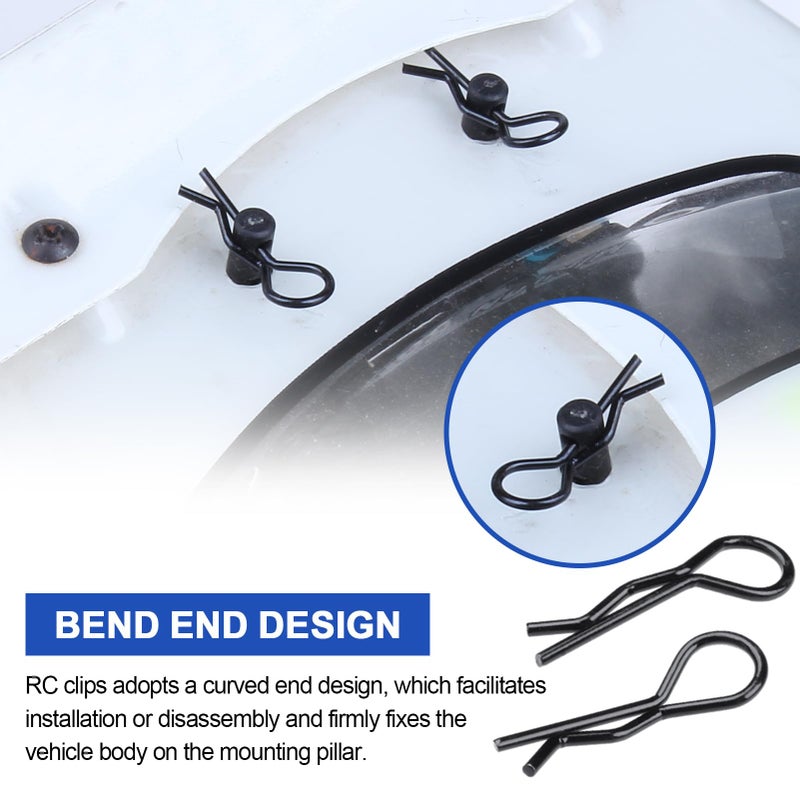 Hobbypark (100-Pack) RC Body Clips Bent R Pins Post Mount for 1/12 1/10 Scale RC Car Truck Crawler Buggy Shell Replacement Parts Black - Image 3